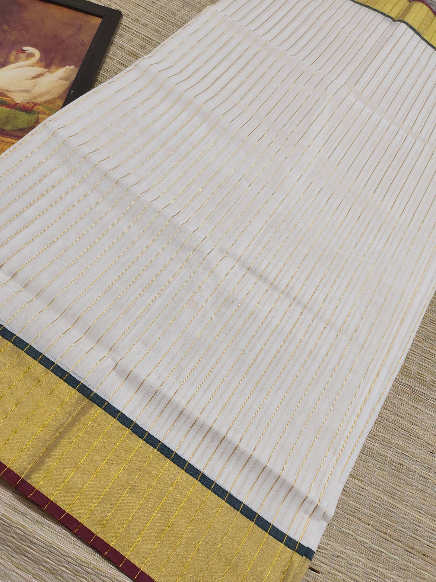 Premium Zari Woven Handloom Saree With Full Body Stripes