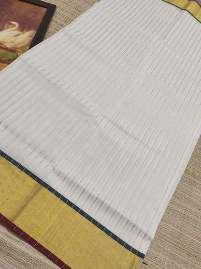 Premium Zari Woven Handloom Saree With Full Body Stripes