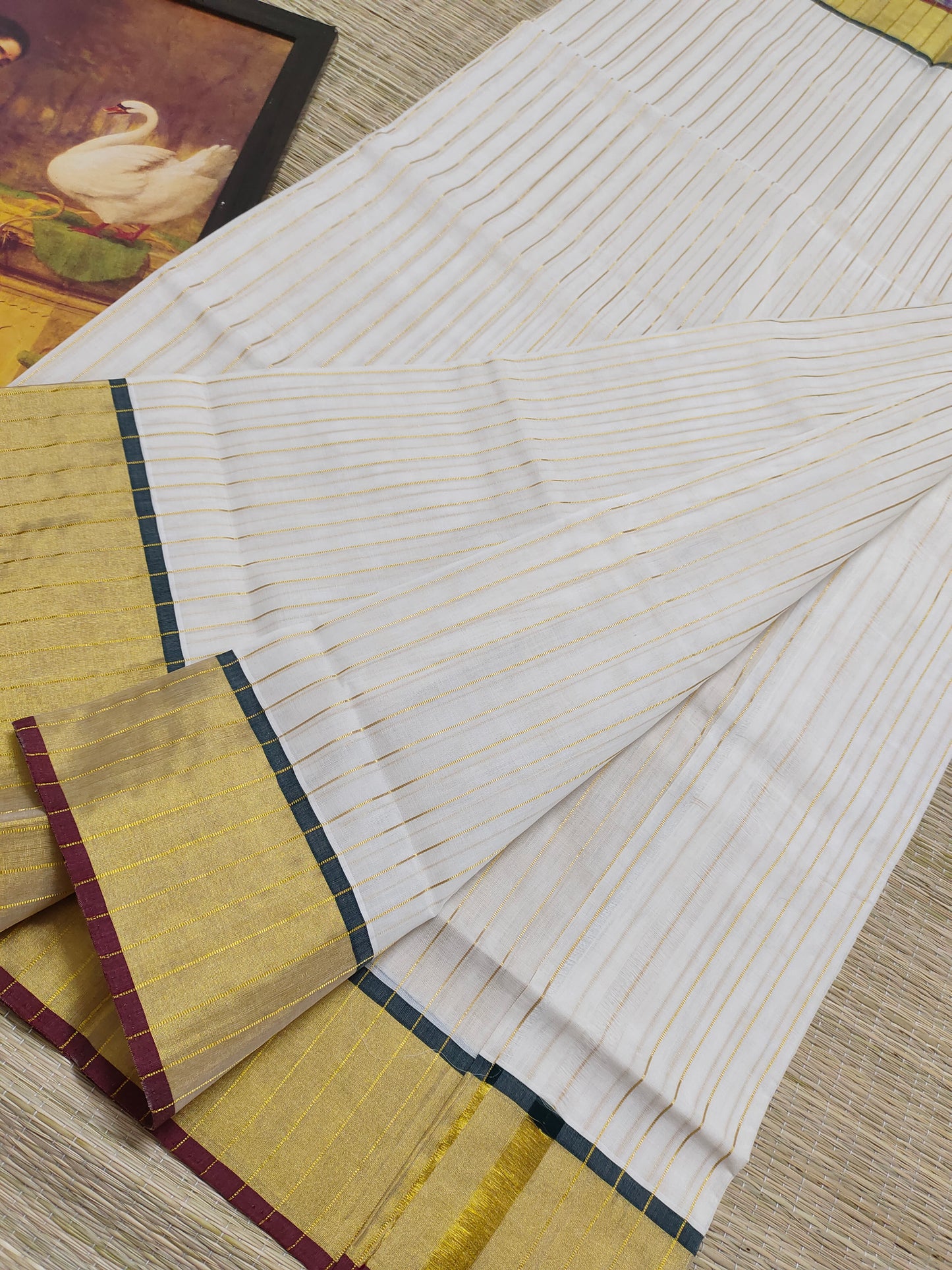 Premium Zari Woven Handloom Saree With Full Body Stripes