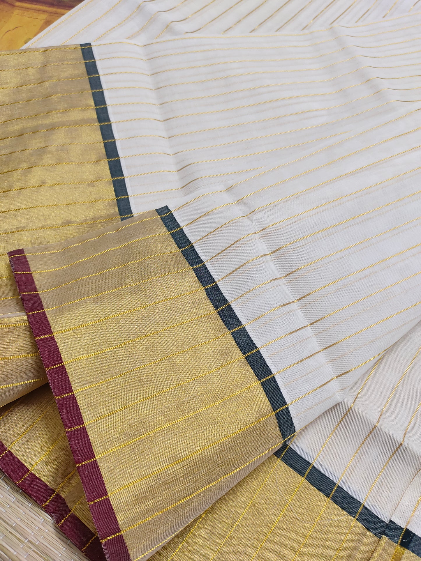 Premium Zari Woven Handloom Saree With Full Body Stripes