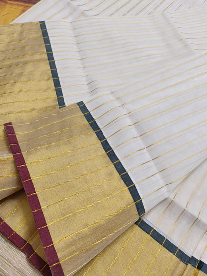 Premium Zari Woven Handloom Saree With Full Body Stripes