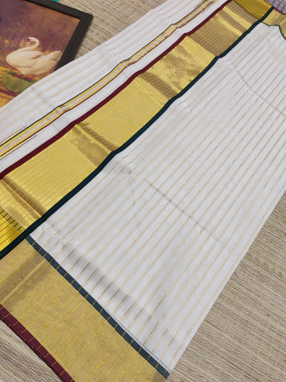Premium Zari Woven Handloom Saree With Full Body Stripes