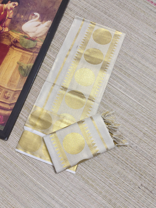 Tissue Kerala Set Mundu with polka weave  (2.80m).