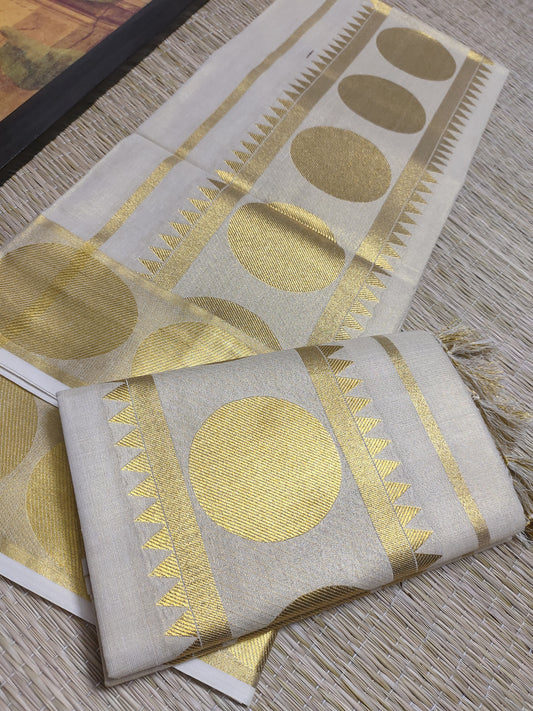 Tissue Kerala Set Mundu with polka weave  (2.80m).