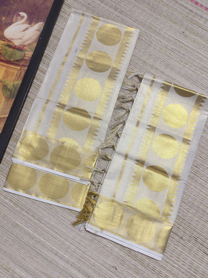 Tissue Kerala Set Mundu with polka weave  (2.80m).