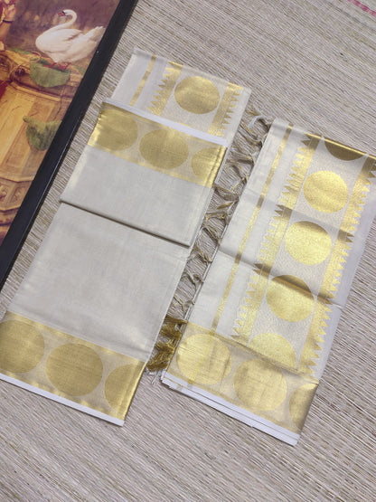 Tissue Kerala Set Mundu with polka weave  (2.80m).