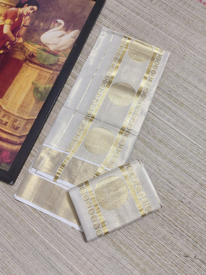 Tissue Kerala Set Mundu with Polka Weave