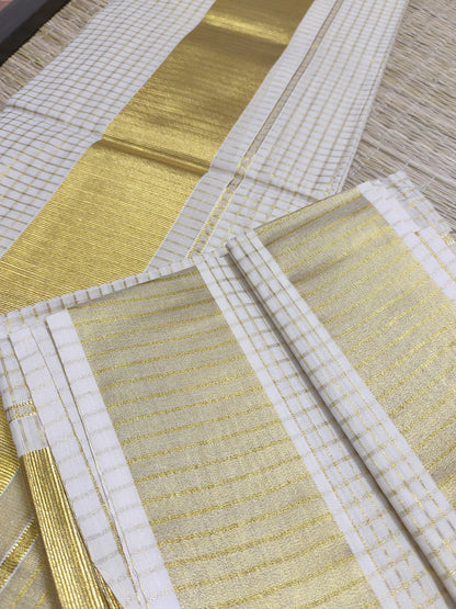 Pure cotton Kerala Set Mundu featuring all-over micro checks