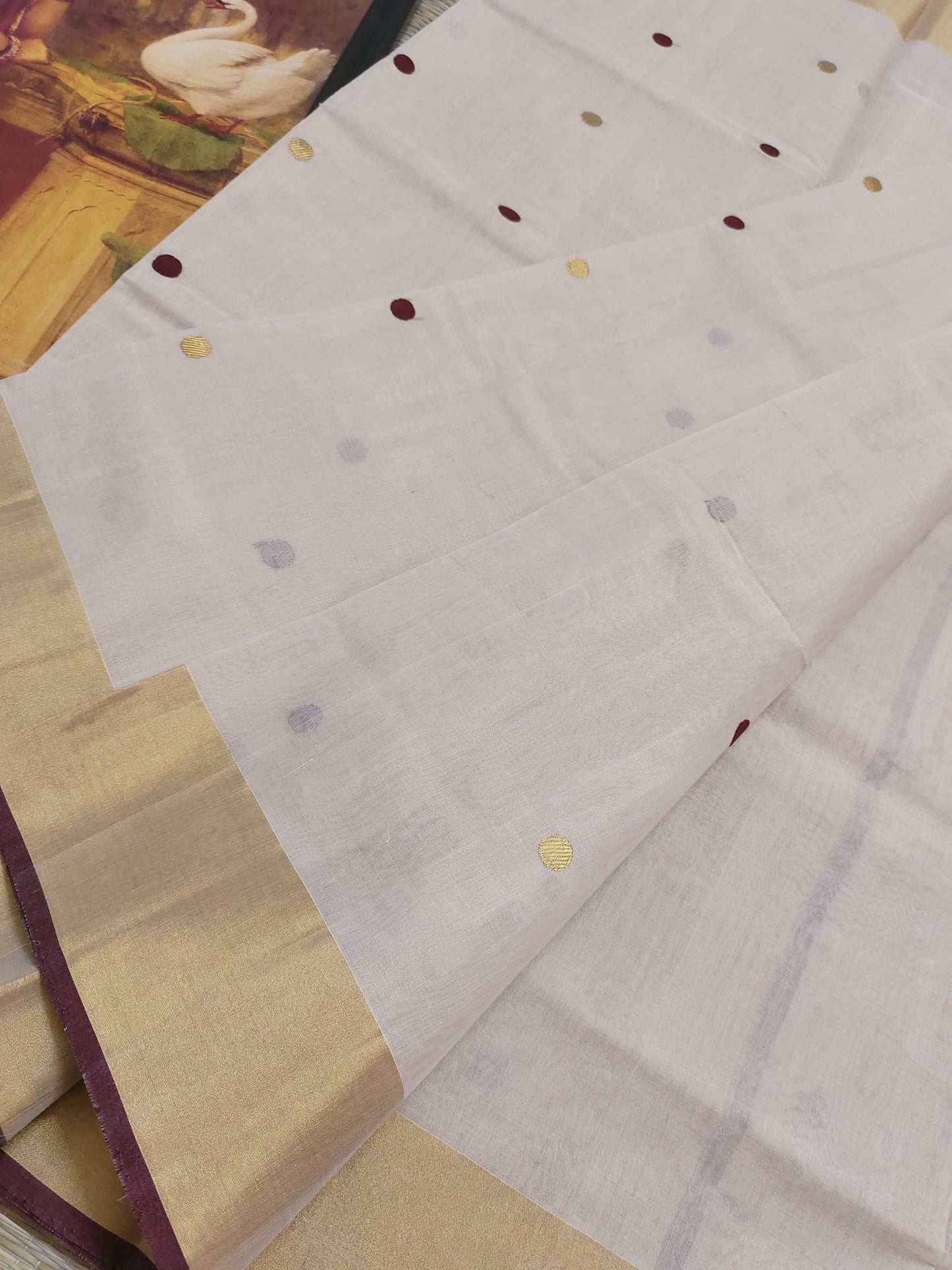 Kuthampully Premium tissue handloom saree with all-over  polka weave
