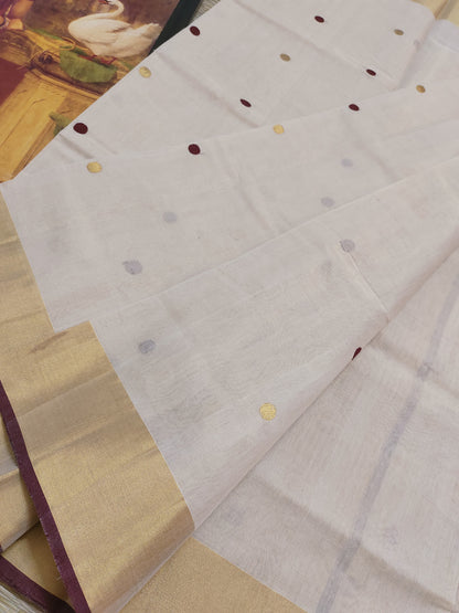Kuthampully Premium tissue handloom saree with all-over  polka weave