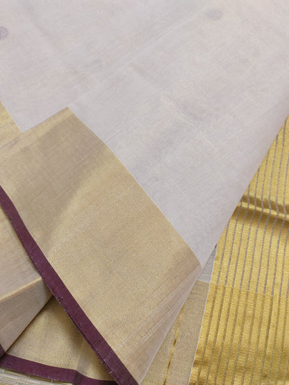 Kuthampully Premium tissue handloom saree with all-over  polka weave