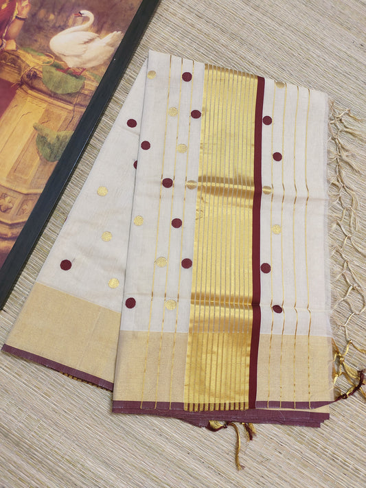 Kuthampully Premium tissue handloom saree with all-over  polka weave