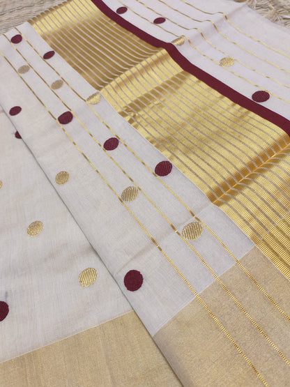 Kuthampully Premium tissue handloom saree with all-over  polka weave