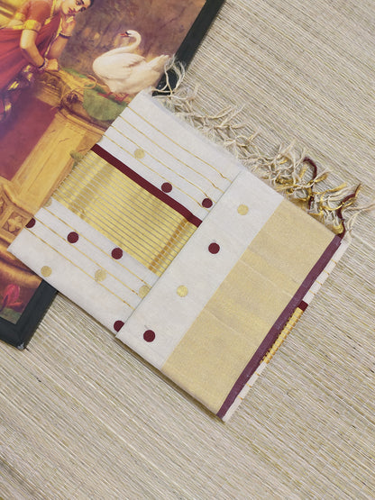 Kuthampully Premium tissue handloom saree with all-over  polka weave