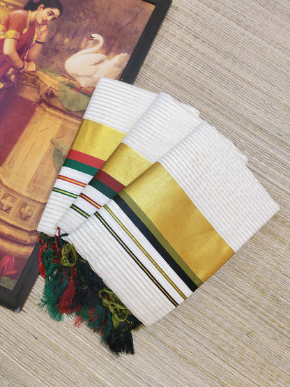 Pure cotton Kerala saree featuring all-over stripes