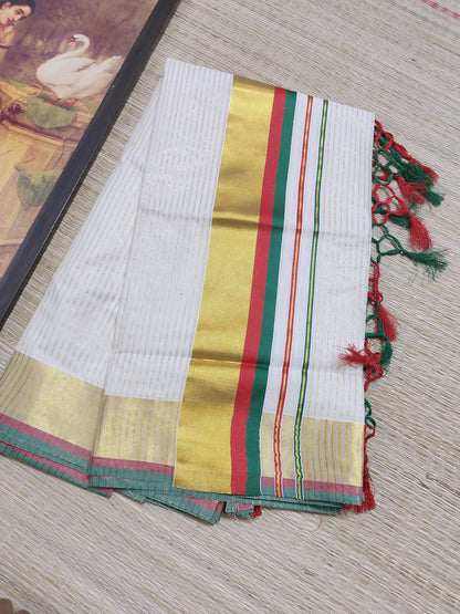 Pure cotton Kerala saree featuring all-over stripes