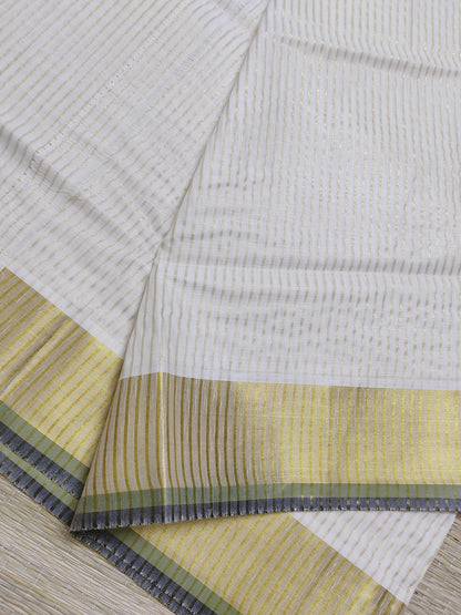 Pure cotton Kerala saree featuring all-over stripes