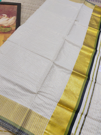 Pure cotton Kerala saree featuring all-over stripes