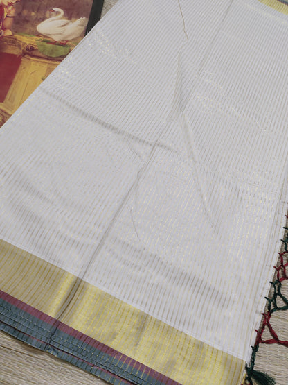 Pure cotton Kerala saree featuring all-over stripes