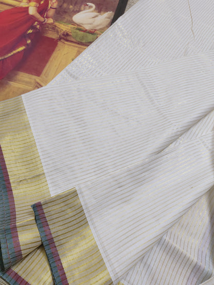 Pure cotton Kerala saree featuring all-over stripes