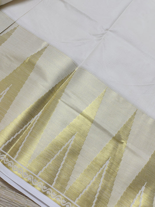 Premium cotton saree with temple borders and a rich pallu