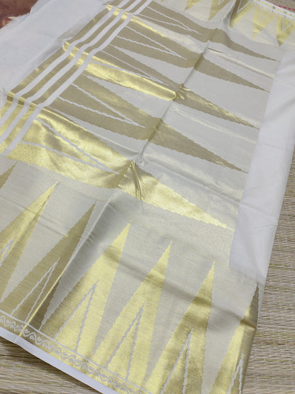 Premium cotton saree with temple borders and a rich pallu