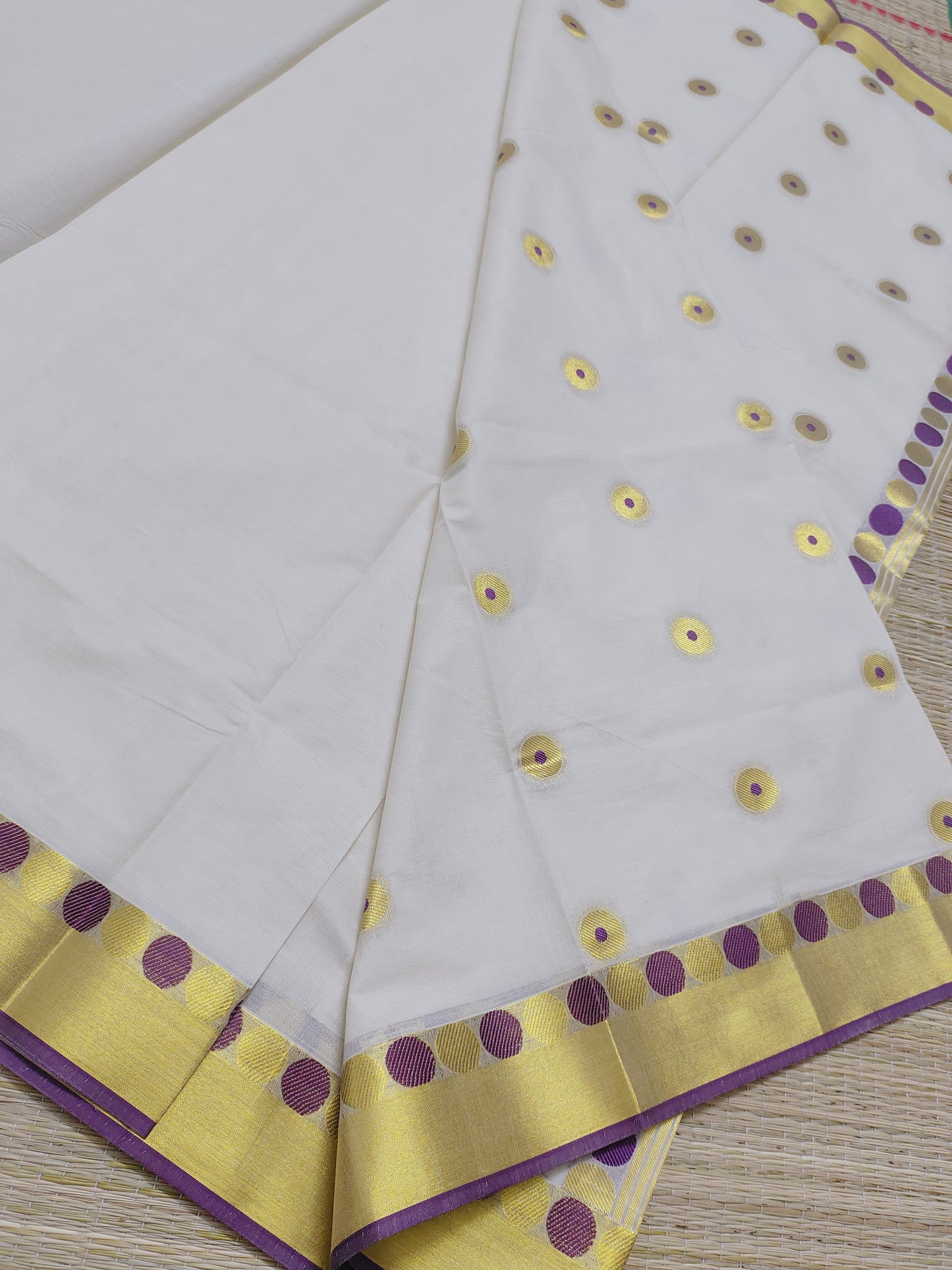 Premium Cotton Saree With All-Over Polka Weave And Woven Pallu.