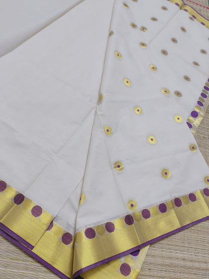 Premium Cotton Saree With All-Over Polka Weave And Woven Pallu.
