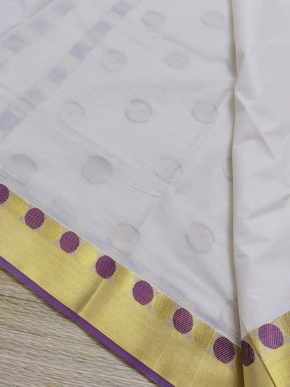 Premium Cotton Saree With All-Over Polka Weave And Woven Pallu.