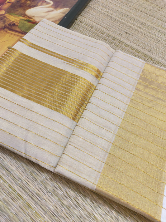 Kuthampully Premium tissue handloom saree  with all-over stripes