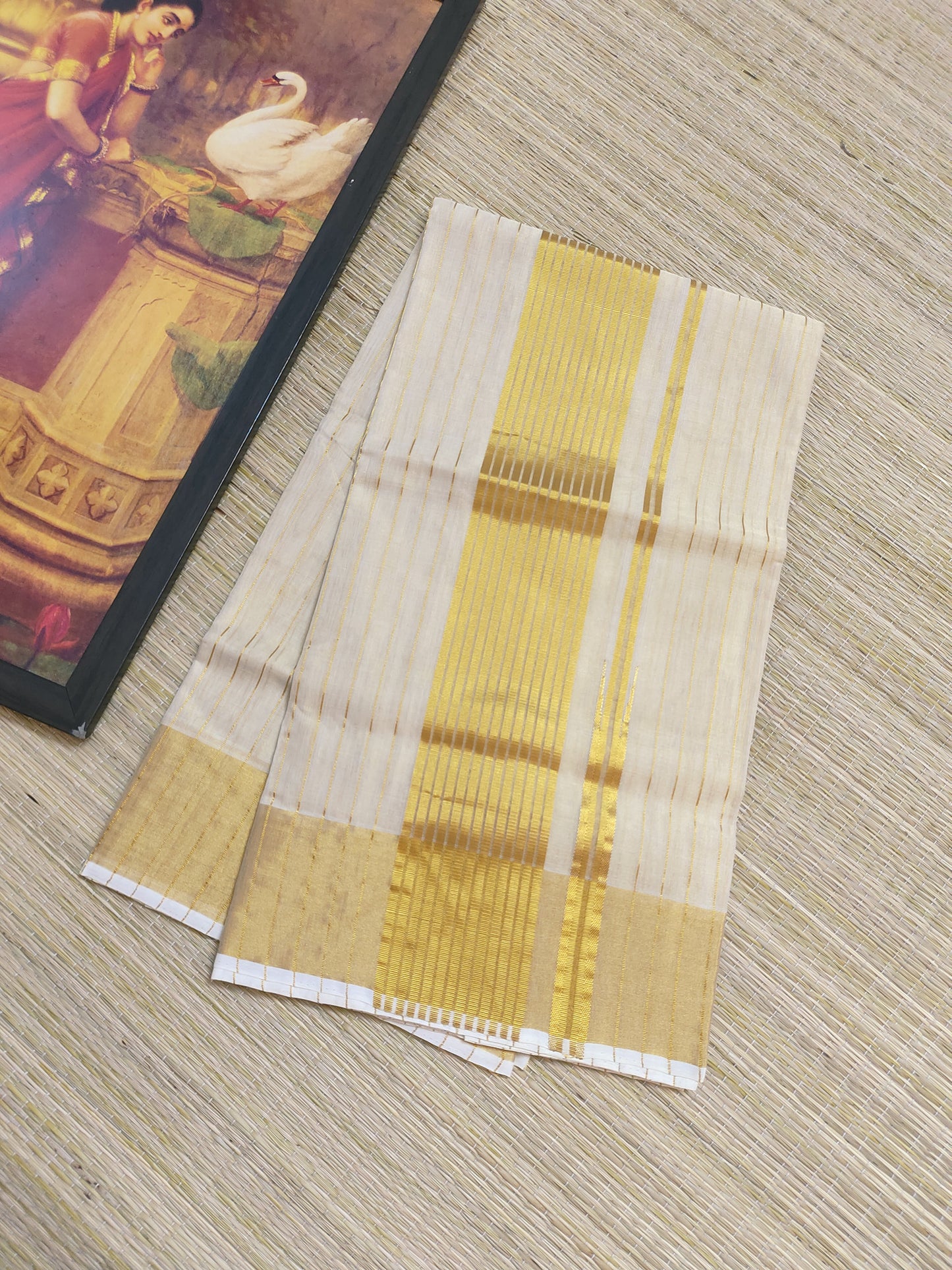 Kuthampully Premium tissue handloom saree  with all-over stripes