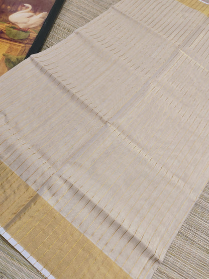 Kuthampully Premium tissue handloom saree  with all-over stripes