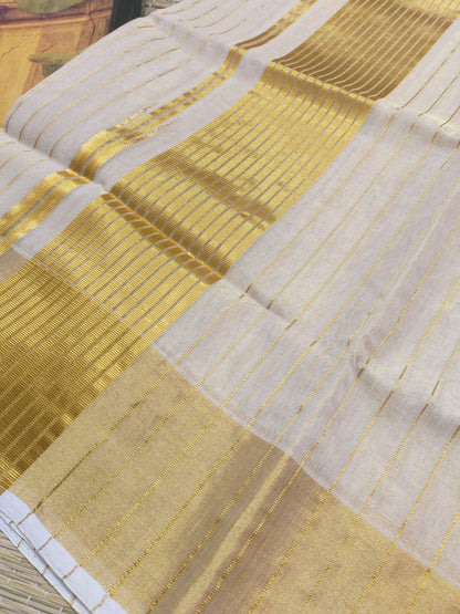 Kuthampully Premium tissue handloom saree  with all-over stripes