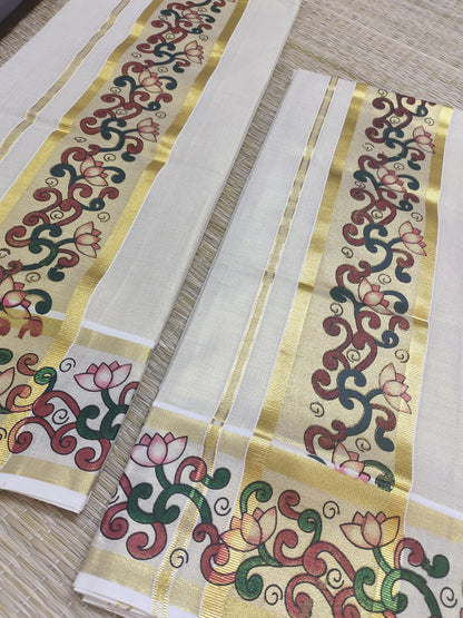 Tissue Set Mundu featuring beautiful lotus mural prints