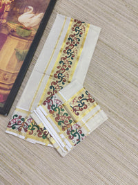 Tissue Set Mundu featuring beautiful lotus mural prints