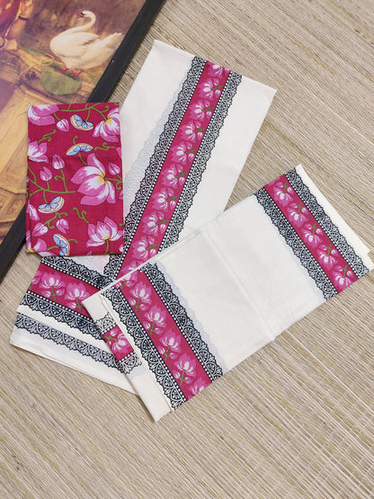 Cotton Set Mundu  in floral prints and a matching floral printed cotton blouse (2.80m).