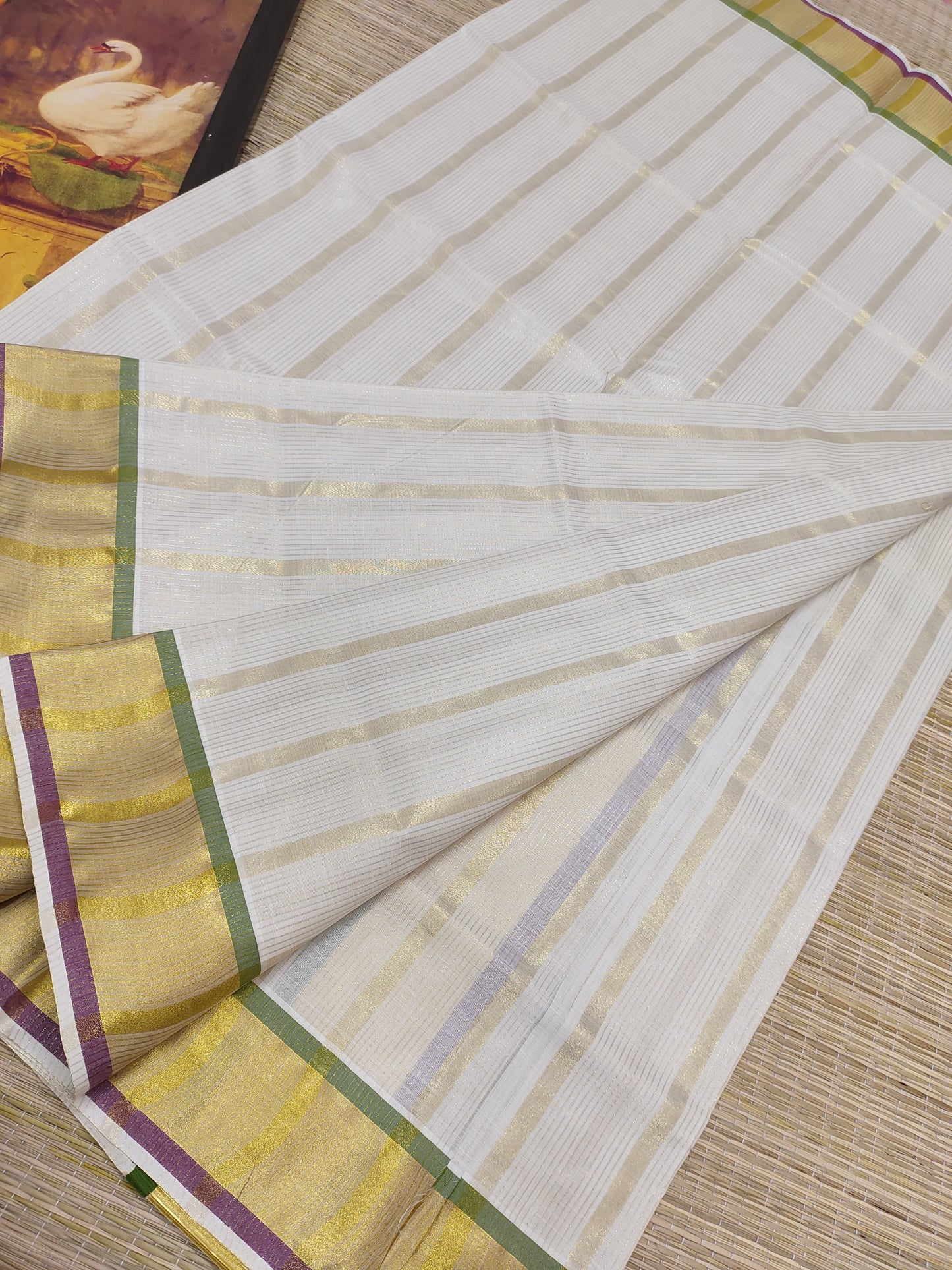 Premium cotton saree with body lines and premium zari