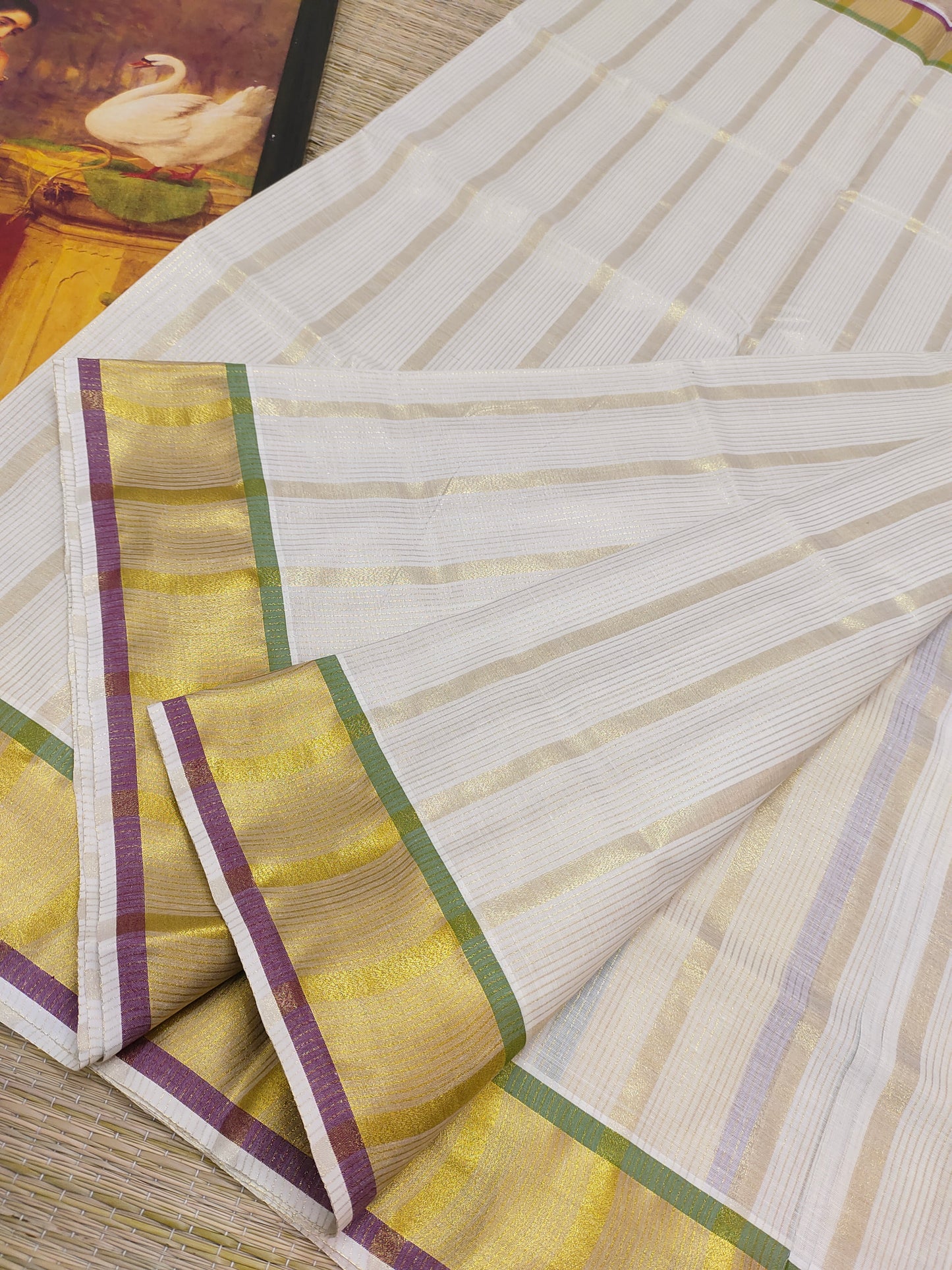 Premium cotton saree with body lines and premium zari