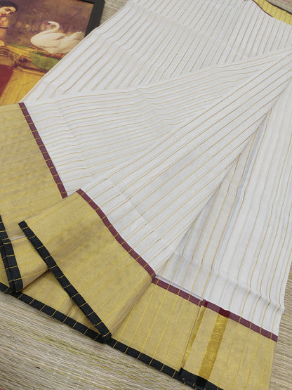 Premium  Cotton Allover Stripes Handloom Saree
