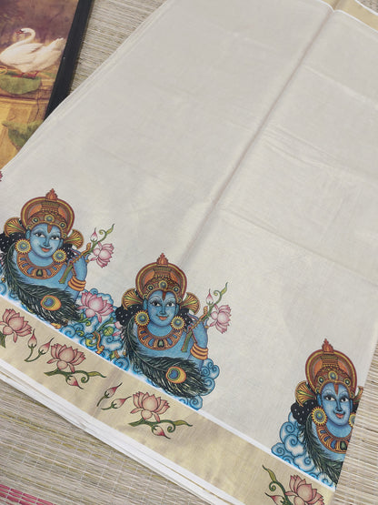 Tissue saree featuring elegant mural prints