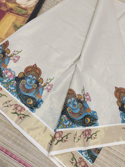 Tissue saree featuring elegant mural prints