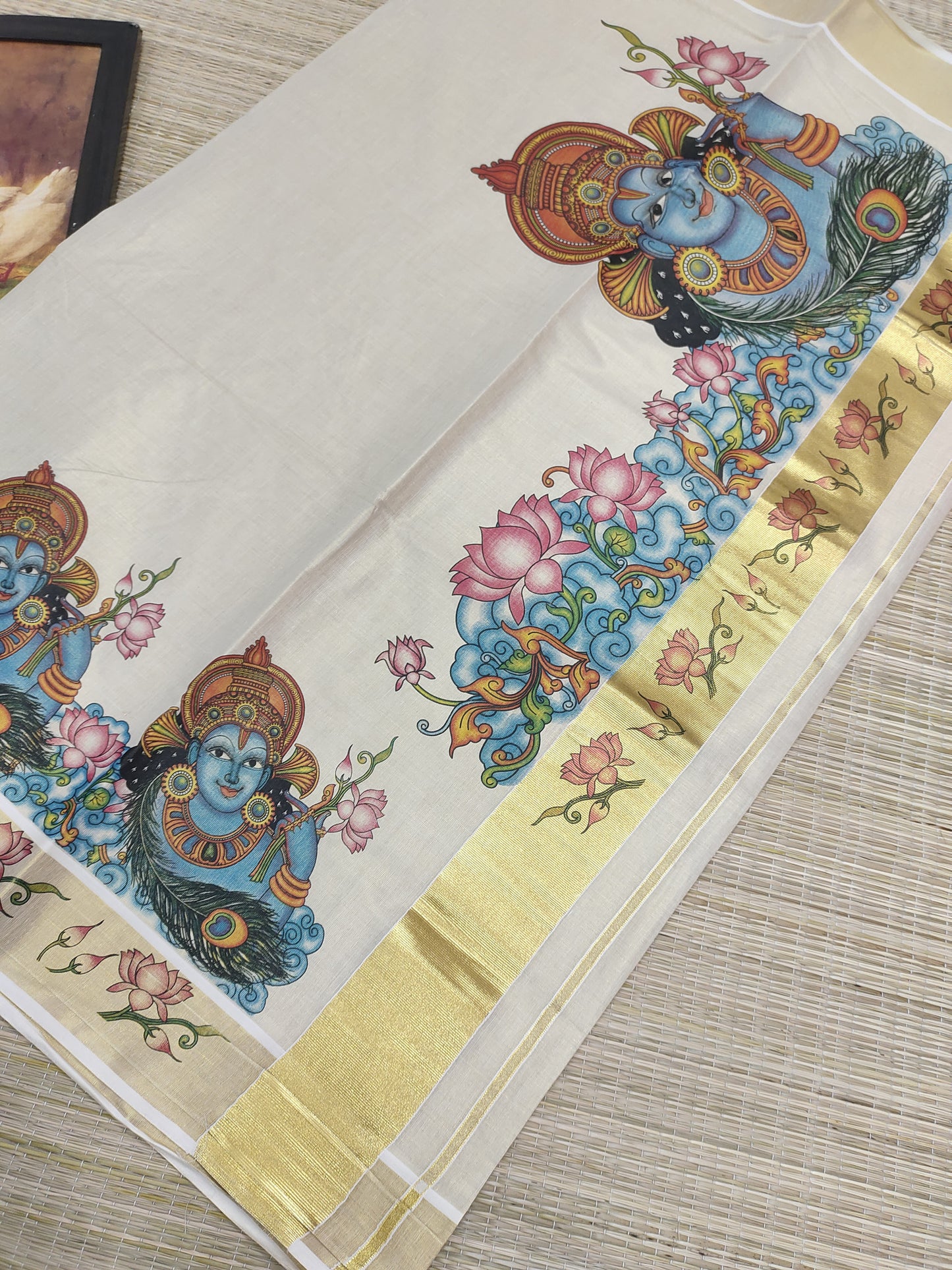 Tissue saree featuring elegant mural prints