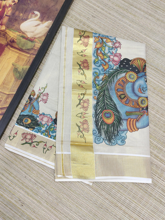 Tissue saree featuring elegant mural prints
