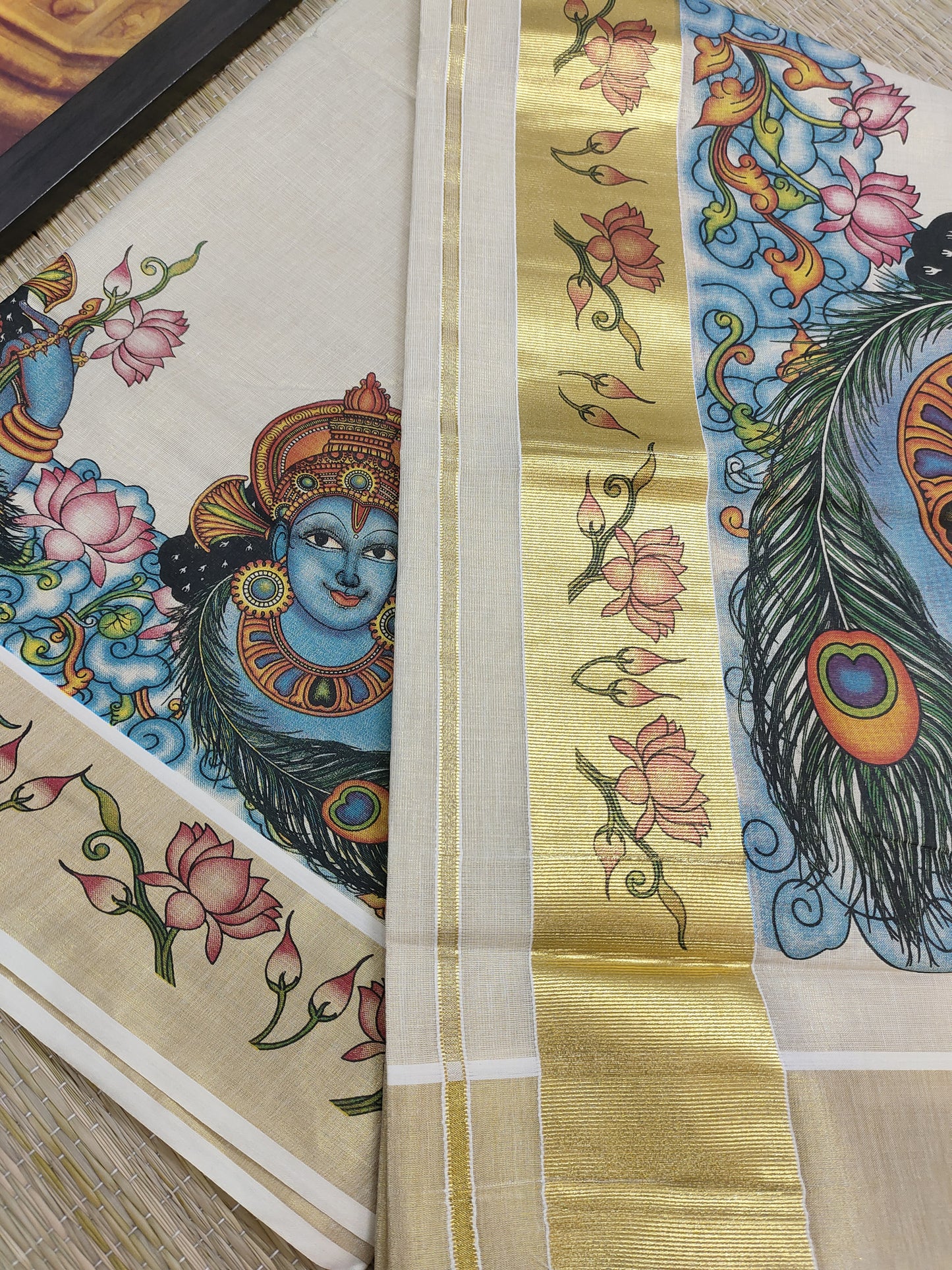Tissue saree featuring elegant mural prints