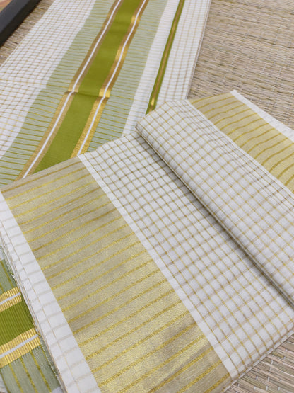 Pure cotton Kerala Set Mundu with all-over zari checks (2.80m).