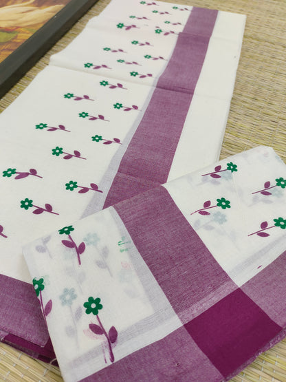 Mulloth Kerala Set Mundu with small floral prints (2.75m).