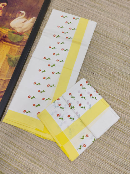 Mulloth Kerala Set Mundu with small floral prints (2.75m).