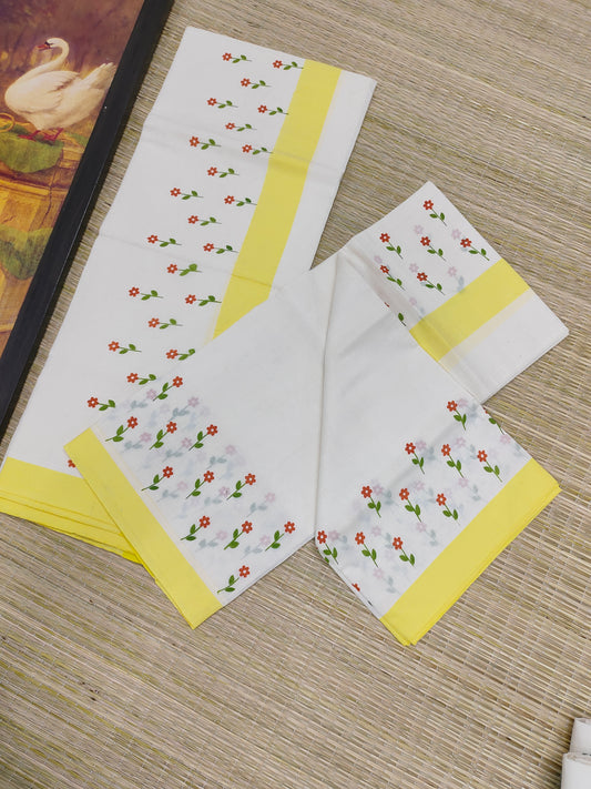 Mulloth Kerala Set Mundu with small floral prints (2.75m).