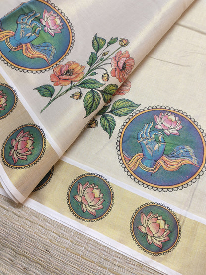 Premium Tissue Saree With Pichwai Inspired Prints