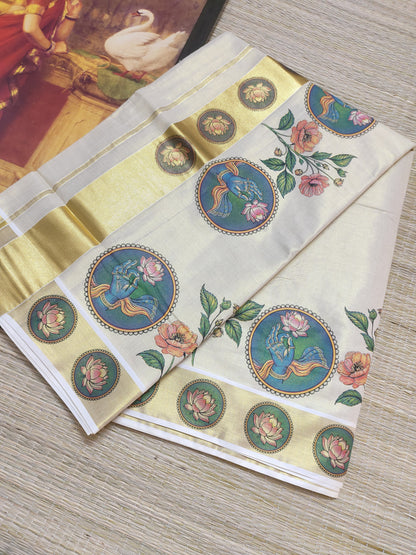 Premium Tissue Saree With Pichwai Inspired Prints